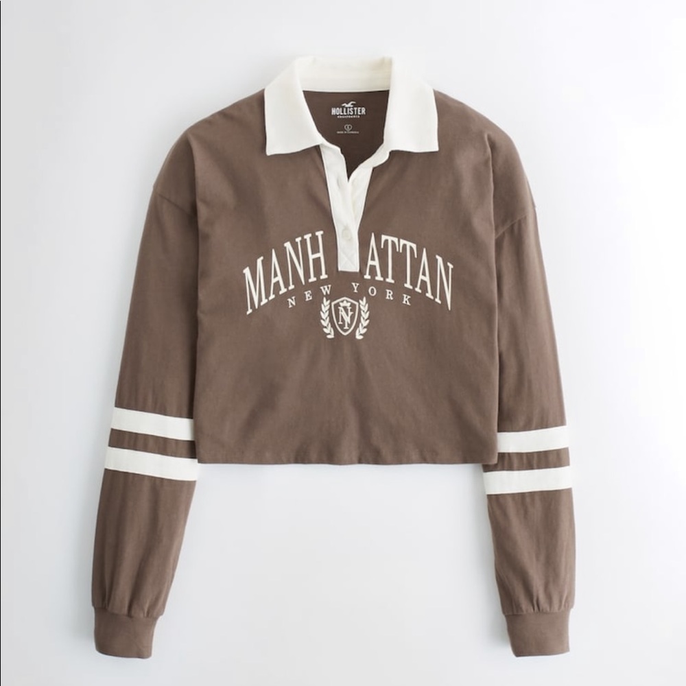 Long Sleeve Crop Graphic Polo